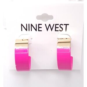 Nine West Pink Hoop Earrings Gold Enamel Curved NWT
